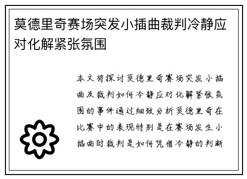 莫德里奇赛场突发小插曲裁判冷静应对化解紧张氛围
