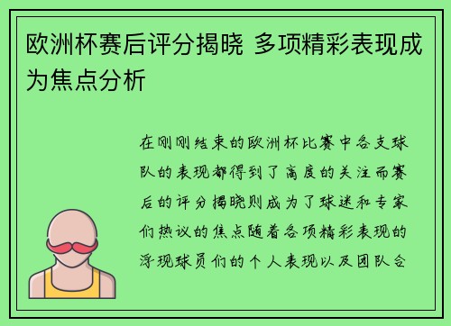 欧洲杯赛后评分揭晓 多项精彩表现成为焦点分析